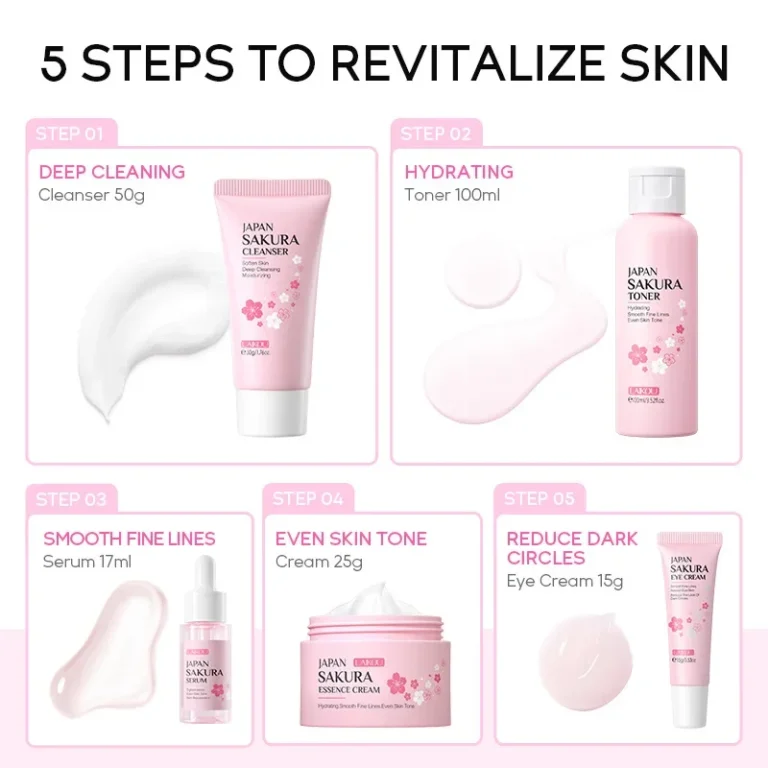 laikou sakura kit skin care sets moisturizing and reducing fine lines cleansing pore product 5 piece korean skincare set