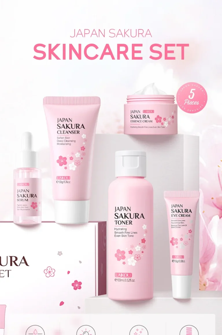laikou sakura kit skin care sets moisturizing and reducing fine lines cleansing pore product 5 piece korean skincare set